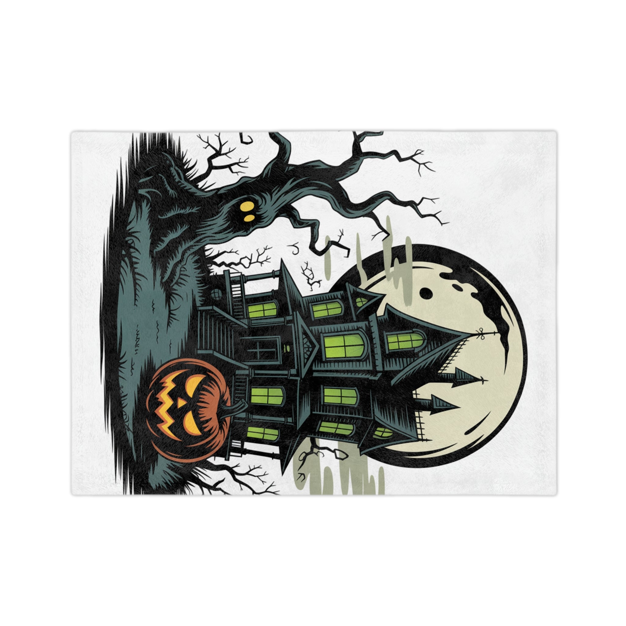 Halloween Microfiber Blanket, Cozy Haunted House Throw, Spooky Decor, Fall Blanket, Haunted House Art