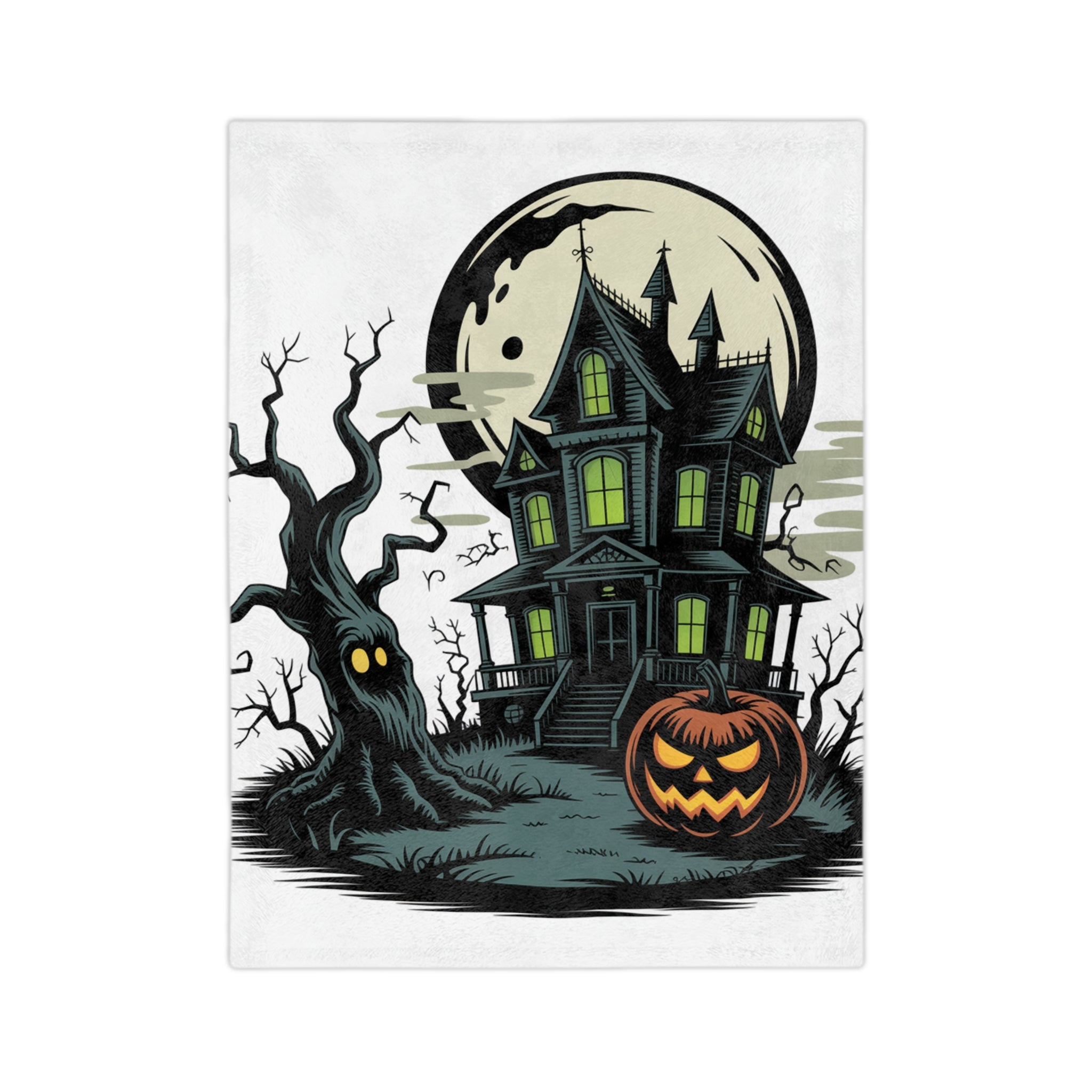Halloween Microfiber Blanket, Cozy Haunted House Throw, Spooky Decor, Fall Blanket, Haunted House Art