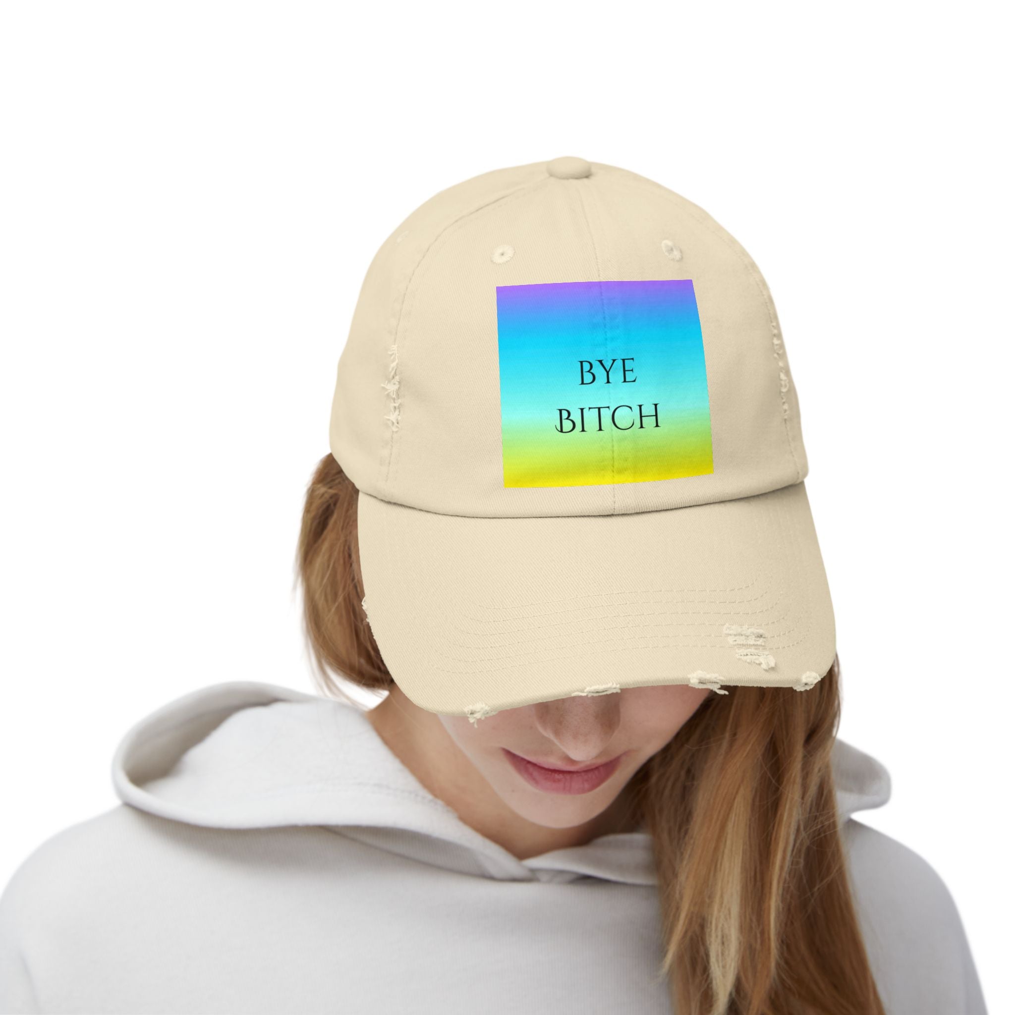 Colorful Distressed Cap with 'Bye Bitch' Design, Unisex Fashion Hat, Trendy Summer Accessory, Gift for Friends, Casual Outdoor Wear