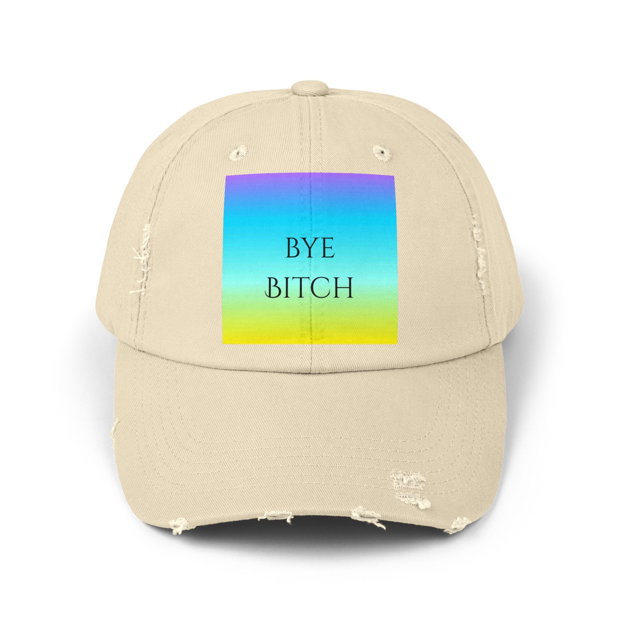 Colorful Distressed Cap with 'Bye Bitch' Design, Unisex Fashion Hat, Trendy Summer Accessory, Gift for Friends, Casual Outdoor Wear