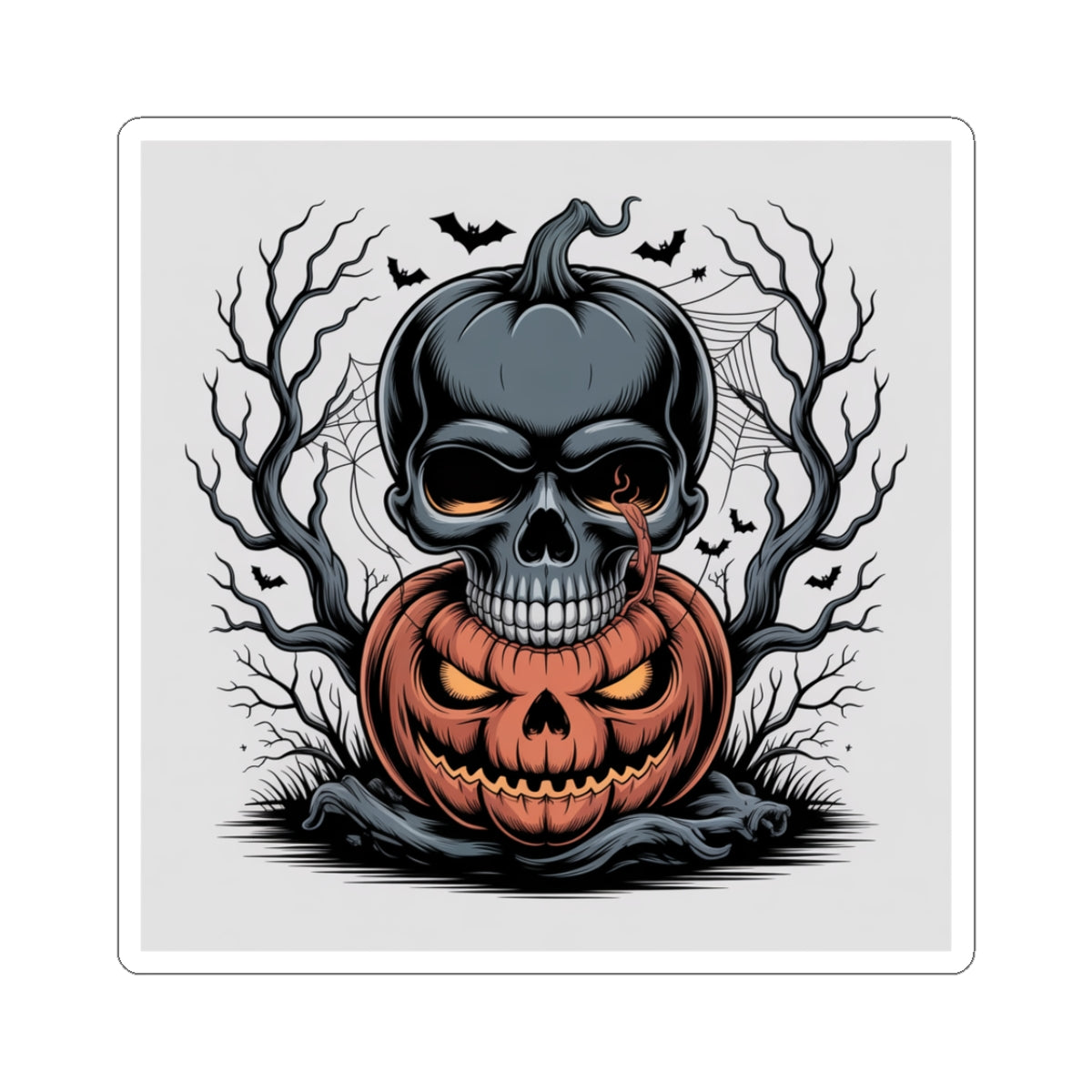 Halloween Skull Pumpkin Kiss-Cut Stickers | Spooky Decor, Halloween Party Supplies, Laptop Stickers, Trick or Treat Gifts